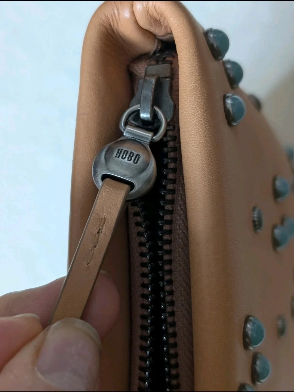 Hobo Doe Clutch Studded Accent Zip Closure Silver Hardware Wrist Strap
